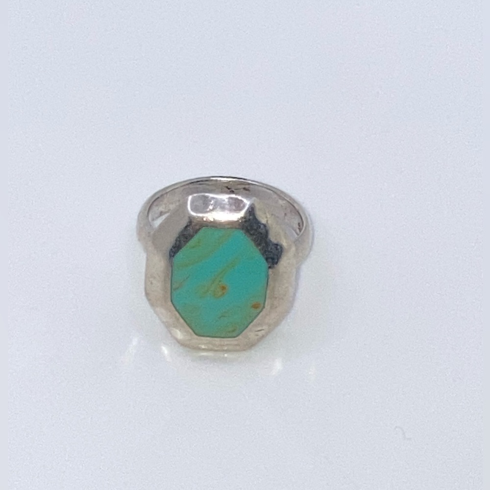 STERLING Silver Chrysocolla (Howlite?) Octagon Shaped Ring Sz 5.75